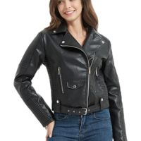 Motorcyle Style Women’s Faux PU Leather Jacket - Thumbnail 4