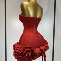 V-Neck Backless Cross Pleated Evening Gown – Three-Dimensional Flower Design - Thumbnail 5