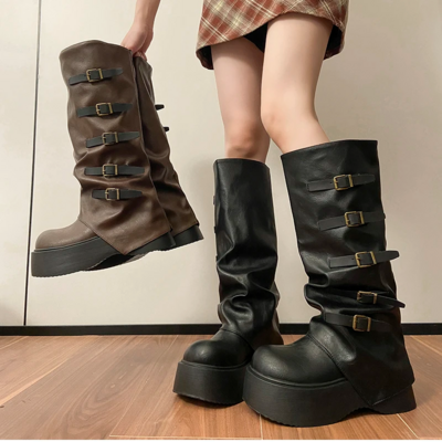 Fashion Platform Thick Heel Gothic Leather Boots