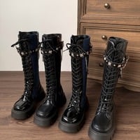 Butterfly Belt Lace Up High Boots - Thumbnail 5