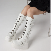 Goth Metal Buckle Black Platform Boots for Women - Thumbnail 8