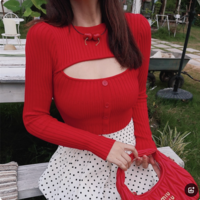 Sexy round neck hollow knit sweater autumn new design bottoming shirt - Thumbnail 7