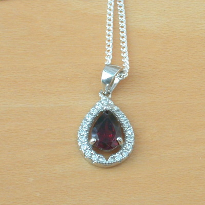 Sterling silver garnet & cz pendant & 18" silver chain/sterling silver garnet necklace uk/garnet jewellery/garnet jewelry/january birthstone