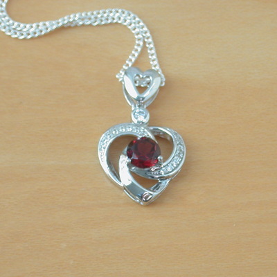 Sterling silver heart & cz pendant & chain/garnet necklace/garnet jewellery/garnet jewelry/garnet birthstone/uk - Thumbnail 5