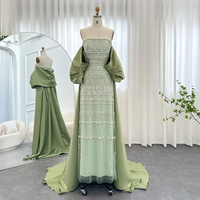  Luxury Dubai Sage Green Evening Dresses with Cape - Thumbnail 8