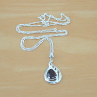 Sterling Silver Garnet Pendant & Chain/Garnet Necklace/Garnet Jewellery/Garnet Jewelry/Garnet Pendant/January Birthstone/UK - Thumbnail 1