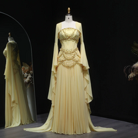 Chiffon Corset Celebrity Evening Dress with Jacket Flare Sleeves - Thumbnail 4
