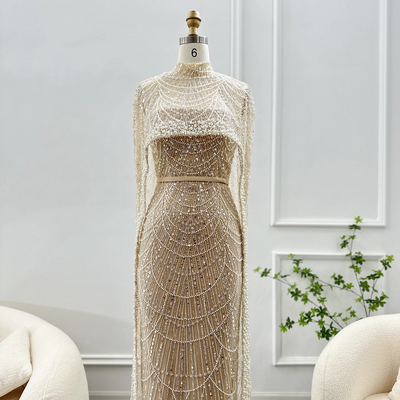 Luxury Pearls Dubai  Evening Dresses with Cape 