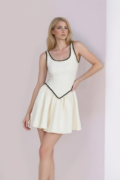 Sexy suspender dress with contrasting color trim and waist