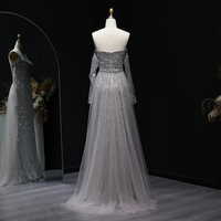 Gorgerous Beaded Grey Arabic Evening Dress with Shawl /Cape - Thumbnail 4
