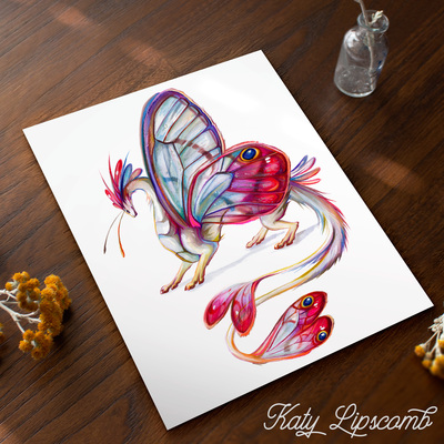 Pink clearwing butterfly dragon - print - Thumbnail 1