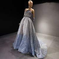 Luxury Beaded Glitter Blue Evening Dress High Custom Crystal Wedding Party Dress - Thumbnail 4
