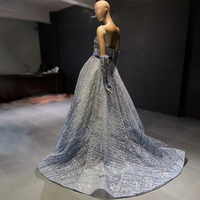 Luxury Beaded Glitter Blue Evening Dress High Custom Crystal Wedding Party Dress - Thumbnail 5