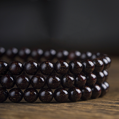 Rosewood 108-bead buddhist bracelet with full gold stars hmd01