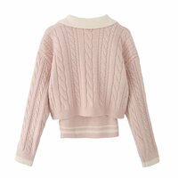 Lazy style sweet casual contrast color lapel two-piece sweater fashion suit - Thumbnail 5