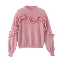 Sweet style ruffled patchwork warm long-sleeved bottoming sweater - Thumbnail 5