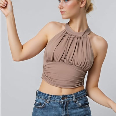 Halter neck ribbon bra pad waist top small vest