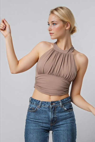 Halter neck ribbon bra pad waist top small vest