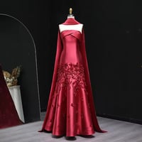  Pink Satin Mermaid Cape Evening Dress  - Thumbnail 6