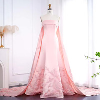 flower Sage Dubai Evening Dress with Cape  - Thumbnail 2