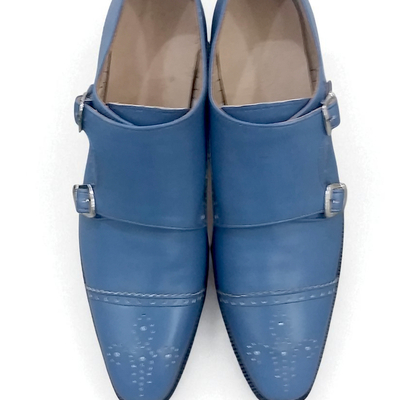 Crafted leather classic blue leather monk strap dress shoes
