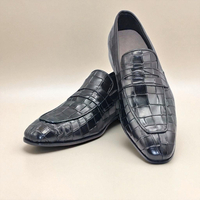 Crafted Leather Classic Black Crocodile/Alligator Leather Moccasin Loafers Dress Shoes - Thumbnail 1