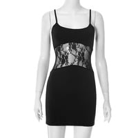 Simple solid color suspender stitching lace dress - Thumbnail 5