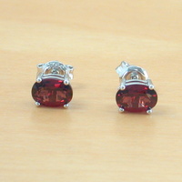 BOXED GIFT/Garnet Stud Earrings/Sterling Silver Garnet Earrings/Silver Garnet Stud Earrings/Garnet Jewellery/Garnet Jewelry/UK - Thumbnail 2