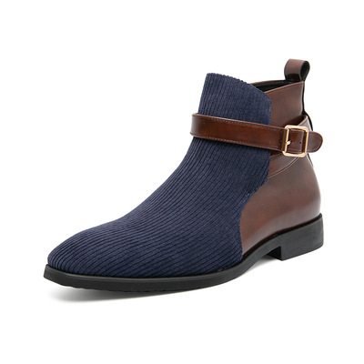 Men's vintage corduroy belt buckle boots 4 colors