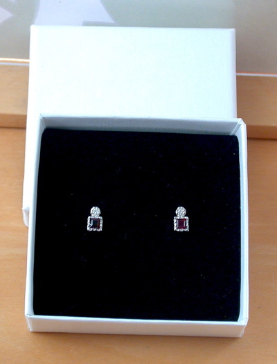 BOXED GIFT/Sterling Silver Garnet & Cz Gemstone Stud Earrings/Garnet Earrings,Garnet Square Earrings/Square Stud Earrings/Garnet Jewellery/UK
