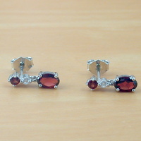 BOXED GIFT/Sterling Silver Garnet & Cz Gemstone Stud Earrings/Garnet Earrings/Garnet Drop Earrings/Garnet Stud Earrings/Garnet Jewellery/UK - Thumbnail 1