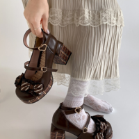 Chocolate Chunky Heeled Mary Jane Shoes - Thumbnail 4