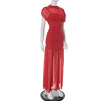 Sexy solid color hip-wrapped mesh maxi dress - Thumbnail 4