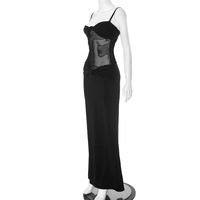 Twisted mesh fitted dress with detachable straps - Thumbnail 4