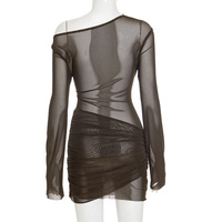 Elegant off-shoulder mesh pleated mini dress - Thumbnail 3