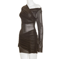 Elegant off-shoulder mesh pleated mini dress - Thumbnail 4