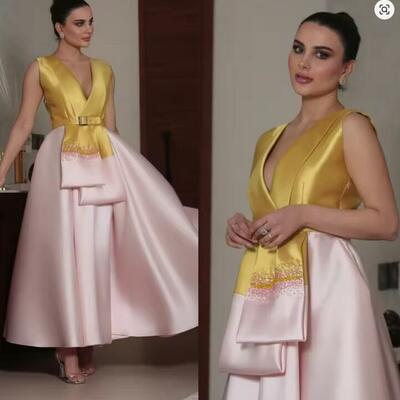 Customized ball retro v-neck gown anke length prom dresses s formal occasion gown