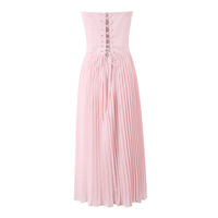 Sexy and elegant tube top maxi dress holiday waist halter back pleated dress - Thumbnail 1