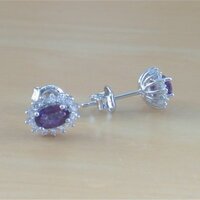 BOXED GIFT/Sterling Silver Amethyst Stud Earrings UK/Amethyst & Cz Earrings UK/Gemstone Earrings/Amethyst Jewellery/Amethyst Jewelry/UK - Thumbnail 2