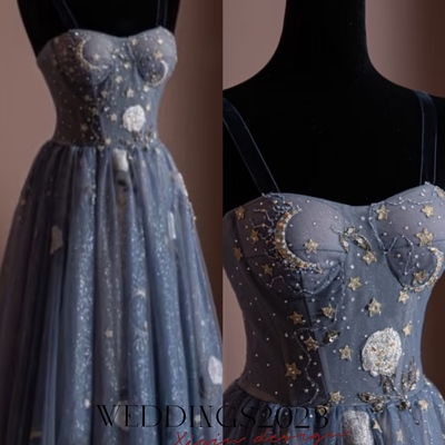 Starry pegasus prom dress, black spaghetti straps prom dress, sweetheart neck, dreamy graduation prom dress, evening dress gown, party dress