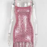 Nightclub Party Sequined Bodycon Open Back Suspender Dress - Thumbnail 1