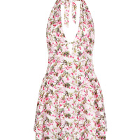 Printed halter neck backless waist mini skirt hot girl pure desire hollow mini skirt - Thumbnail 3