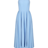 Sexy Deep V Blue Striped Halter Neck Backless Dress Women's Waisted Mid-Length Dress - Thumbnail 2
