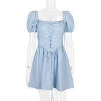 Puff Sleeve Square Neck Dress Corset Princess Dress Two-Piece Set - Thumbnail 3