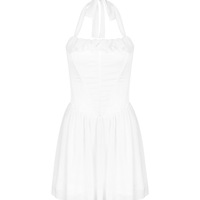 Sexy fishbone halter neck skirt hot girl slim backless white dress - Thumbnail 5