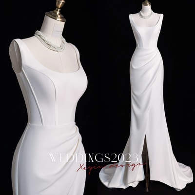 Elegant strapless ivory gown , perfect for formal events, prom dress, evening dress, mermaid prom dress with slit
