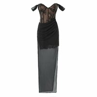 Sexy lace strapless long dress with off-the-shoulder high waist and slits - Thumbnail 1