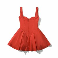 Sexy red satin three-layer three-dimensional steel ring lace splicing puffy dress - Thumbnail 3