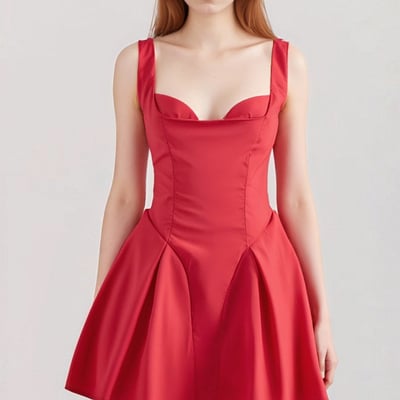 Sexy red satin three-layer three-dimensional steel ring lace splicing puffy dress