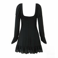 Niche design waist square neck tie long sleeve dress - Thumbnail 4